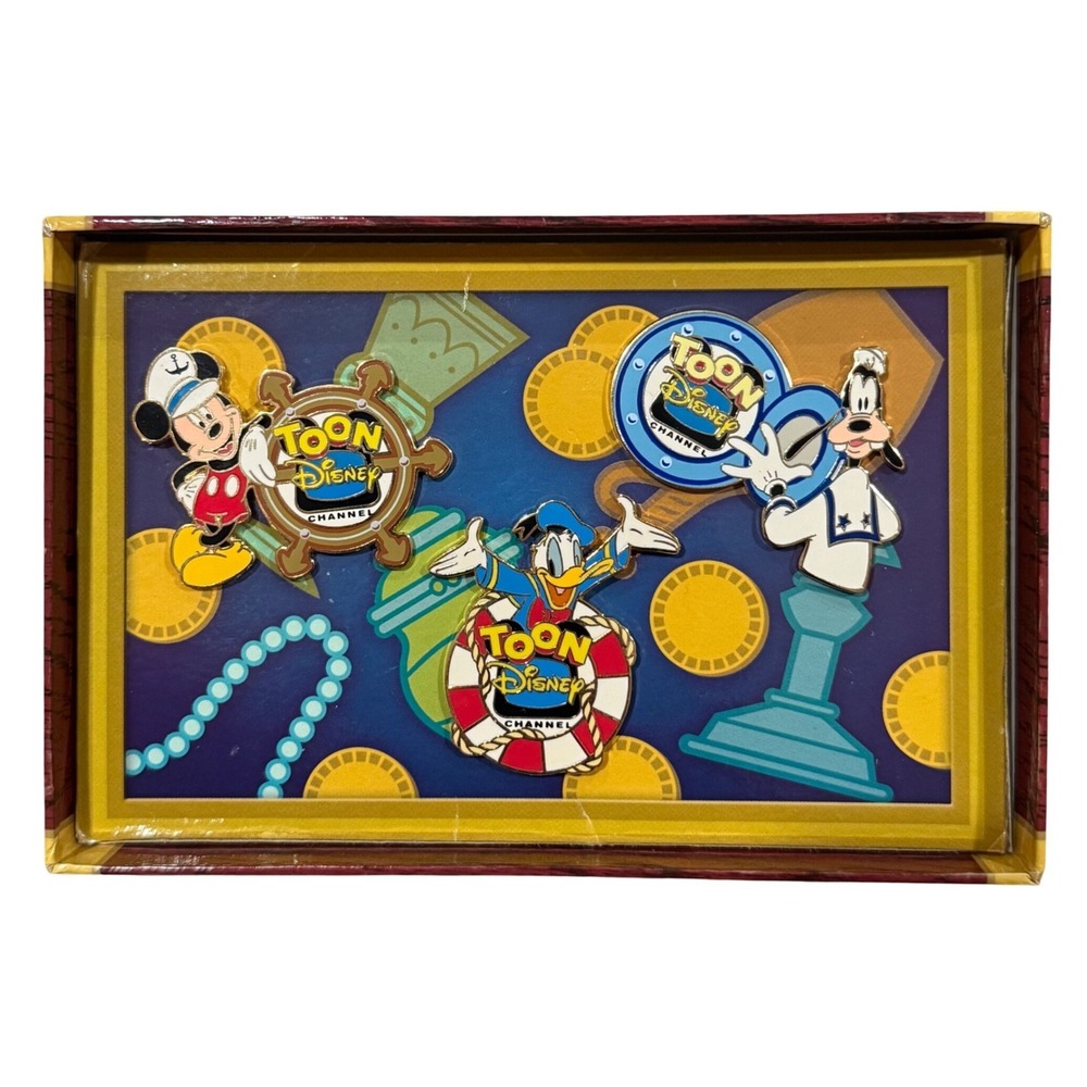 Disney Toon Disney Channel 3 Pin Set Mickey Donald Goofy Nautical Treasure Chest